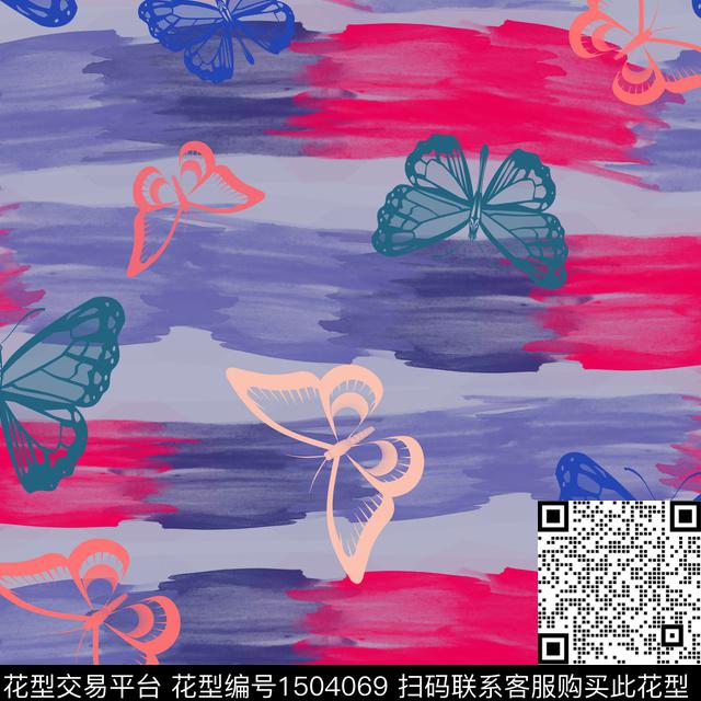 水彩趣味蝴蝶数码印花华亿平台下载（图片编号: 1504069） - 瓦栏（Walan）