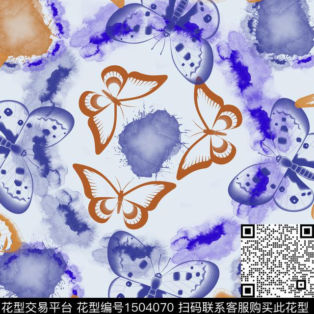 水彩趣味蝴蝶数码印花华亿平台下载（图片编号: 1504070） - 瓦栏（Walan）