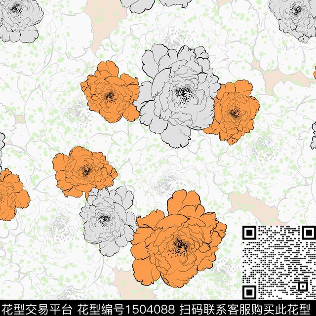 灰色花线条花卉手绘花卉传统印花华亿平台下载（图片编号: 1504088） - 瓦栏（Walan）