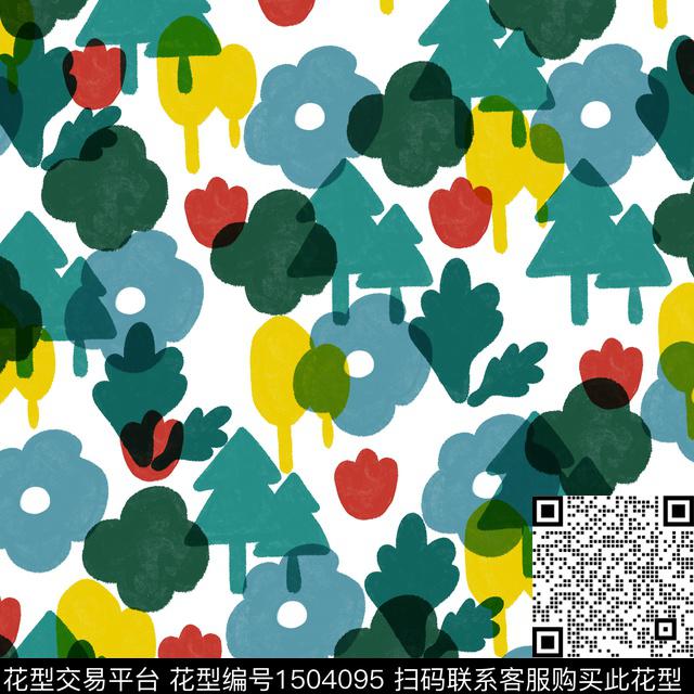 彩底花卉手绘花卉绿植树叶数码印花华亿平台下载（图片编号: 1504095） - 瓦栏（Walan）