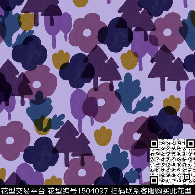 彩底花卉手绘花卉绿植树叶数码印花华亿平台下载（图片编号: 1504097） - 瓦栏（Walan）