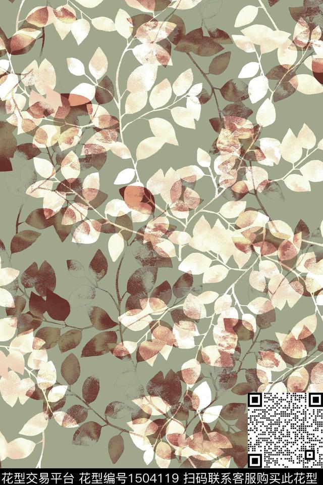 绿植树叶清爽底花卉花卉数码印花华亿平台下载（图片编号: 1504119） - 瓦栏（Walan）