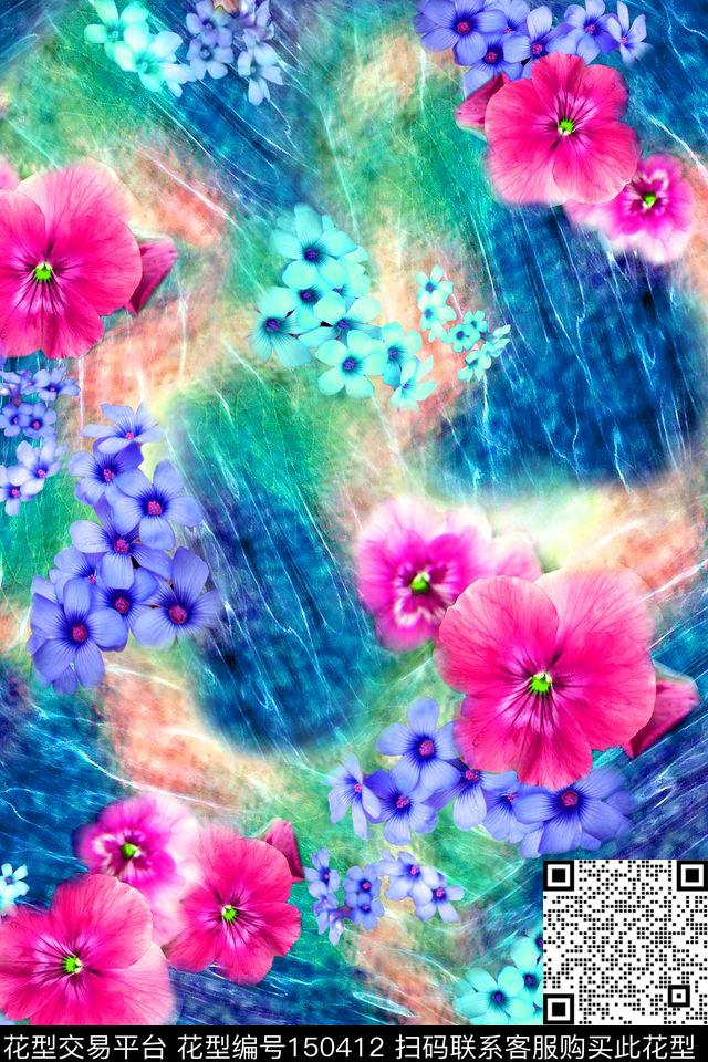 水彩肌理底纹背景花卉花朵数码印花华亿平台下载（图片编号: 150412） - 瓦栏（Walan）