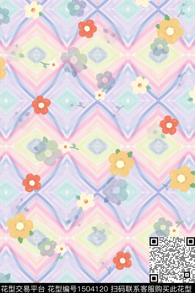 几何民族风花卉数码印花华亿平台下载（图片编号: 1504120） - 瓦栏（Walan）