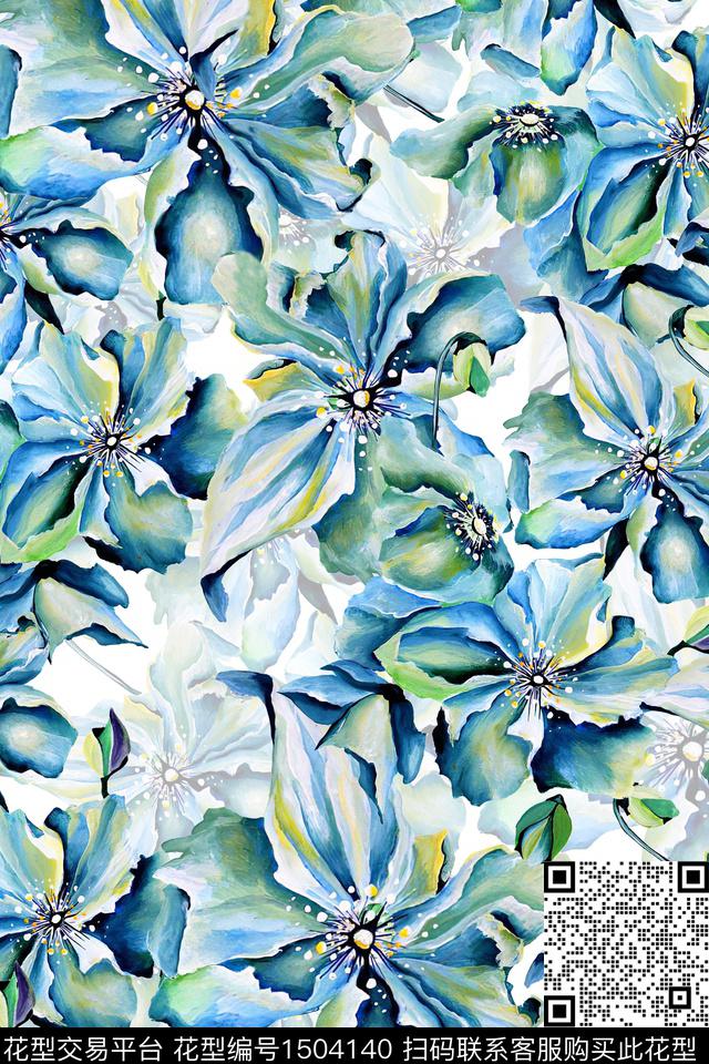 花卉小清新真丝数码印花华亿平台下载（图片编号: 1504140） - 瓦栏（Walan）