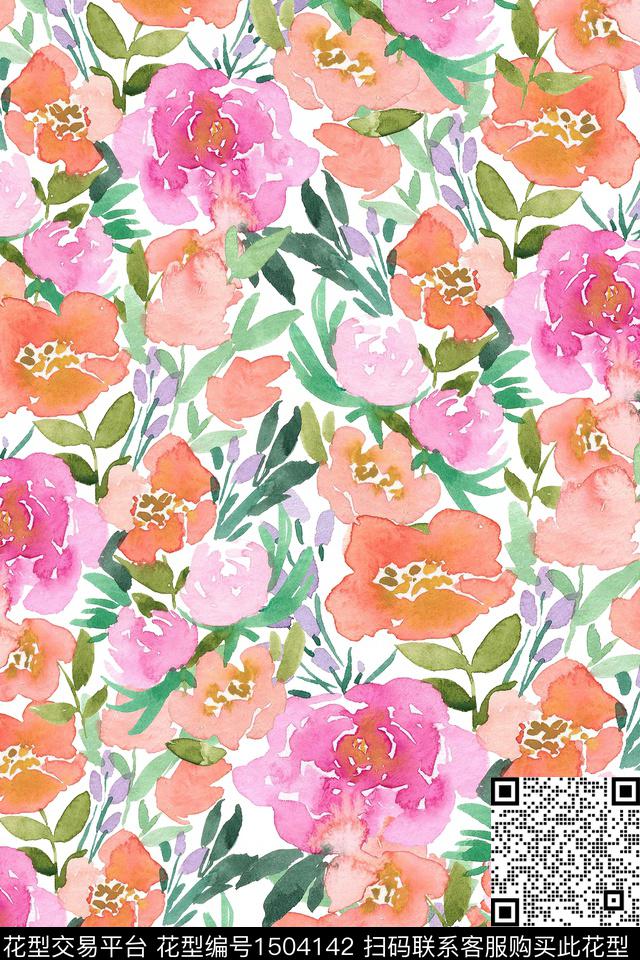 花卉小清新真丝数码印花华亿平台下载（图片编号: 1504142） - 瓦栏（Walan）