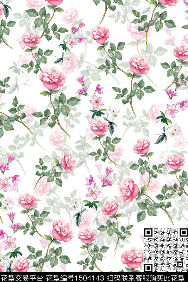 花卉小清新真丝数码印花华亿平台下载（图片编号: 1504143） - 瓦栏（Walan）