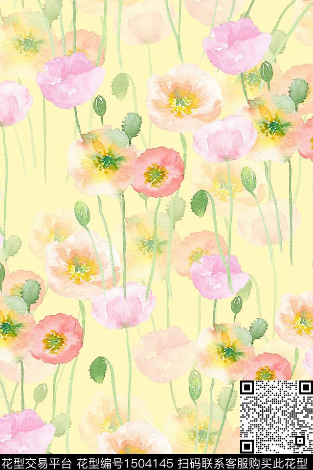 花卉小清新真丝数码印花华亿平台下载（图片编号: 1504145） - 瓦栏（Walan）