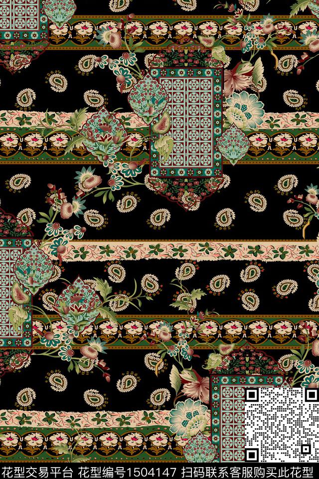 民族风真丝混合拼接数码印花华亿平台下载（图片编号: 1504147） - 瓦栏（Walan）
