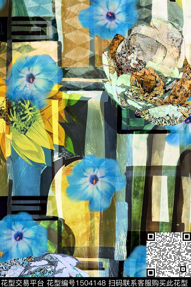 花卉香云纱抽象数码印花华亿平台下载（图片编号: 1504148） - 瓦栏（Walan）