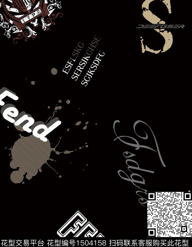 字母定位花大牌风数码印花华亿平台下载（图片编号: 1504158） - 瓦栏（Walan）