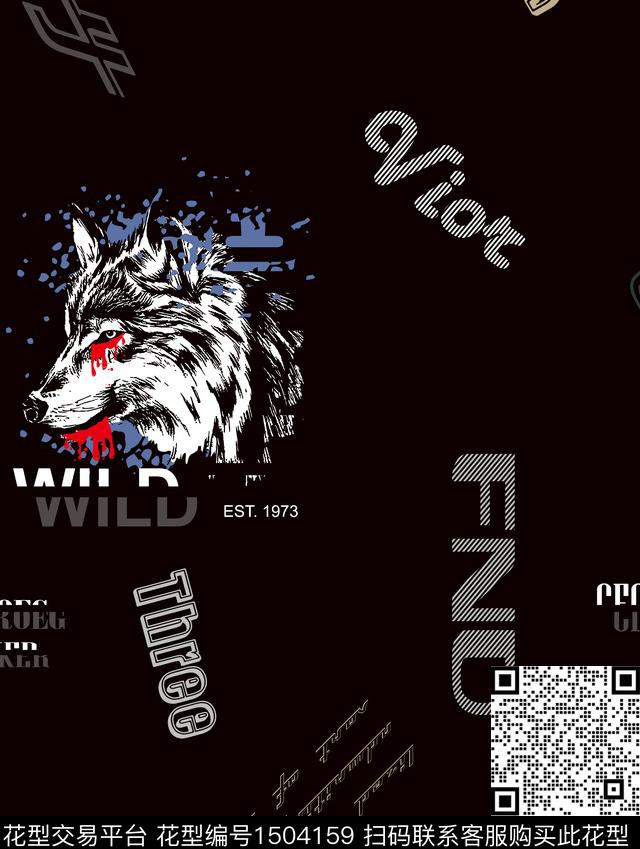 字母定位花大牌风数码印花华亿平台下载（图片编号: 1504159） - 瓦栏（Walan）