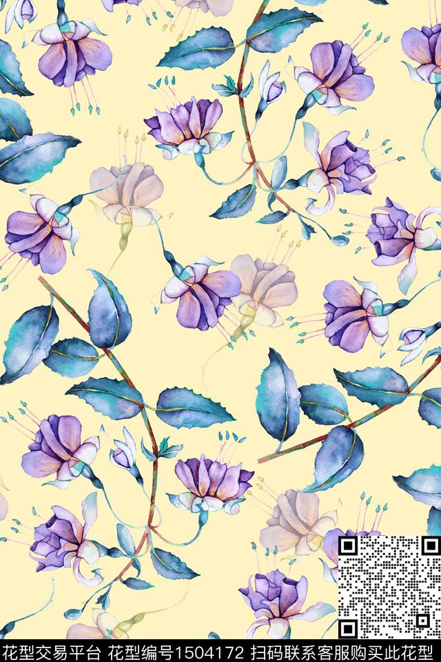 水彩绿植树叶肌理数码印花华亿平台下载（图片编号: 1504172） - 瓦栏（Walan）