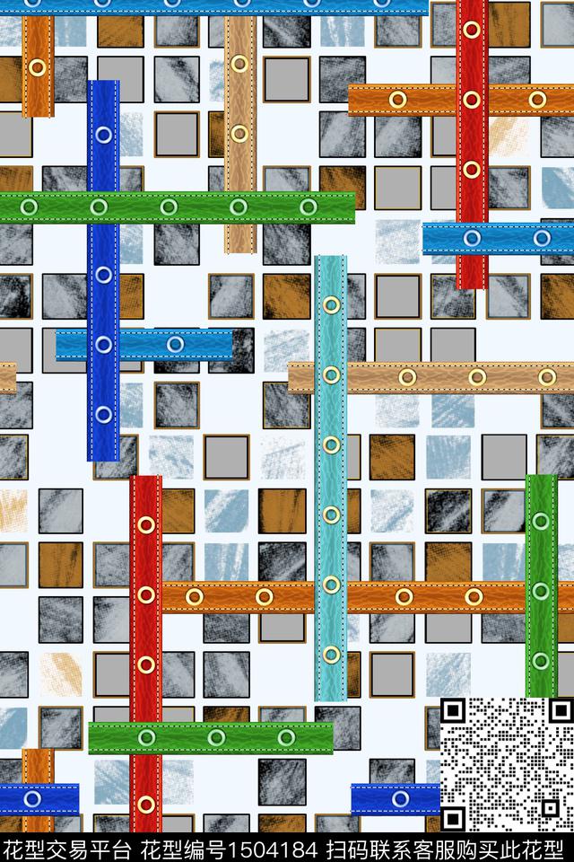 格子几何大牌风数码印花华亿平台下载（图片编号: 1504184） - 瓦栏（Walan）