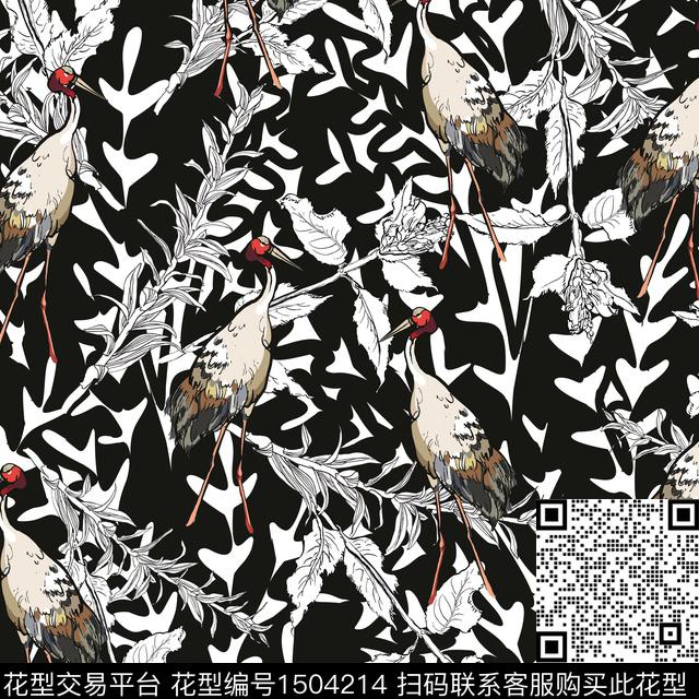 仙鹤女装植物数码印花华亿平台下载（图片编号: 1504214） - 瓦栏（Walan）