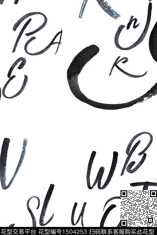 字母黑白华亿平台趣味数码印花华亿平台下载（图片编号: 1504253） - 瓦栏（Walan）
