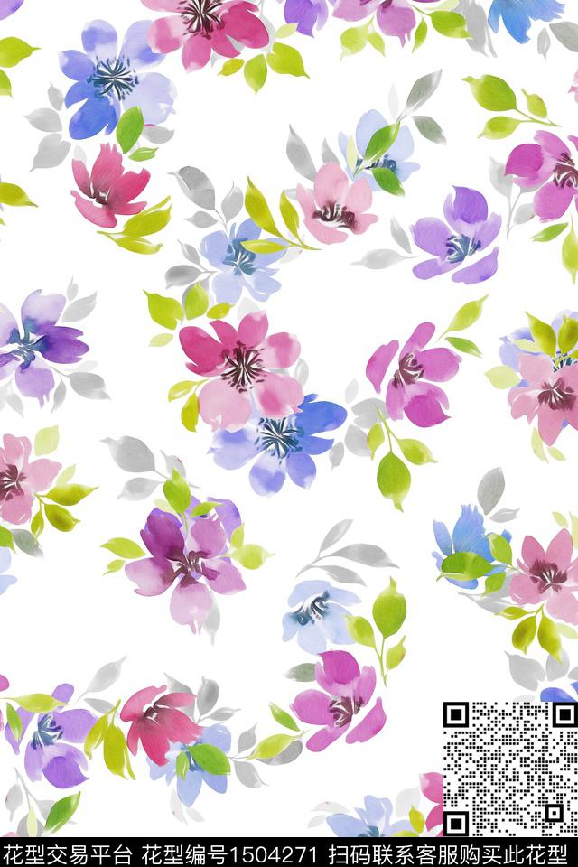 花卉大牌风小清新数码印花华亿平台下载（图片编号: 1504271） - 瓦栏（Walan）