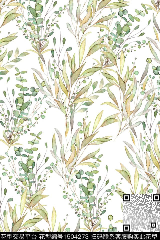 绿植树叶花卉大牌风数码印花华亿平台下载（图片编号: 1504273） - 瓦栏（Walan）