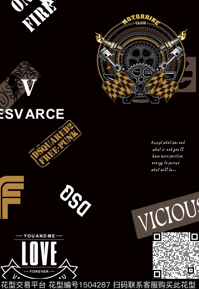 字母定位花几何数码印花华亿平台下载（图片编号: 1504287） - 瓦栏（Walan）