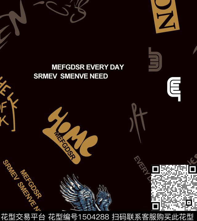 字母定位花几何数码印花华亿平台下载（图片编号: 1504288） - 瓦栏（Walan）