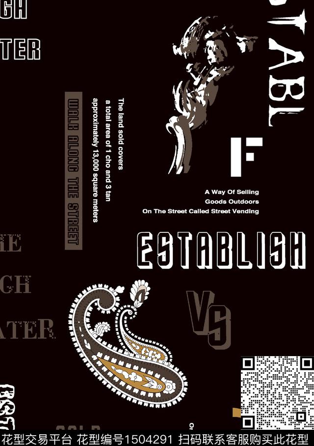 字母定位花几何数码印花华亿平台下载（图片编号: 1504291） - 瓦栏（Walan）