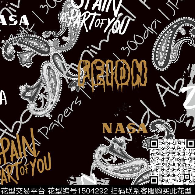 字母定位花大牌风数码印花华亿平台下载（图片编号: 1504292） - 瓦栏（Walan）