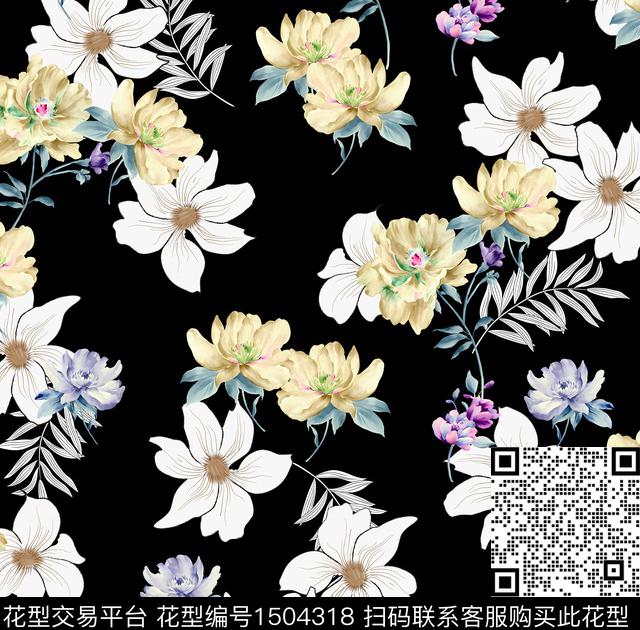 连衣裙女装花卉传统印花华亿平台下载（图片编号: 1504318） - 瓦栏（Walan）