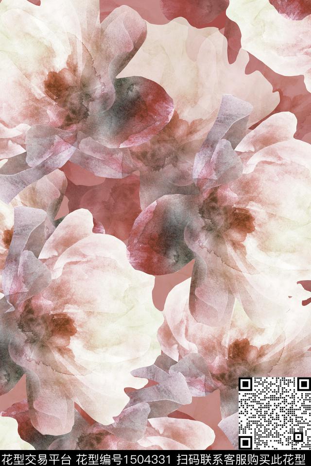 花卉小清新真丝数码印花华亿平台下载（图片编号: 1504331） - 瓦栏（Walan）