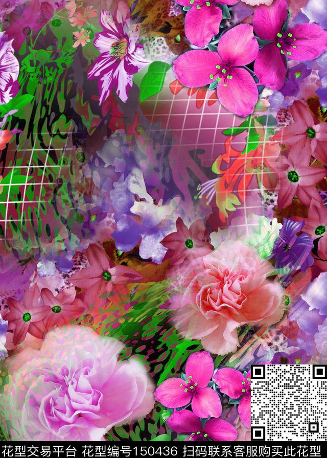 牡丹手绘数码印花华亿平台下载（图片编号: 150436） - 瓦栏（Walan）