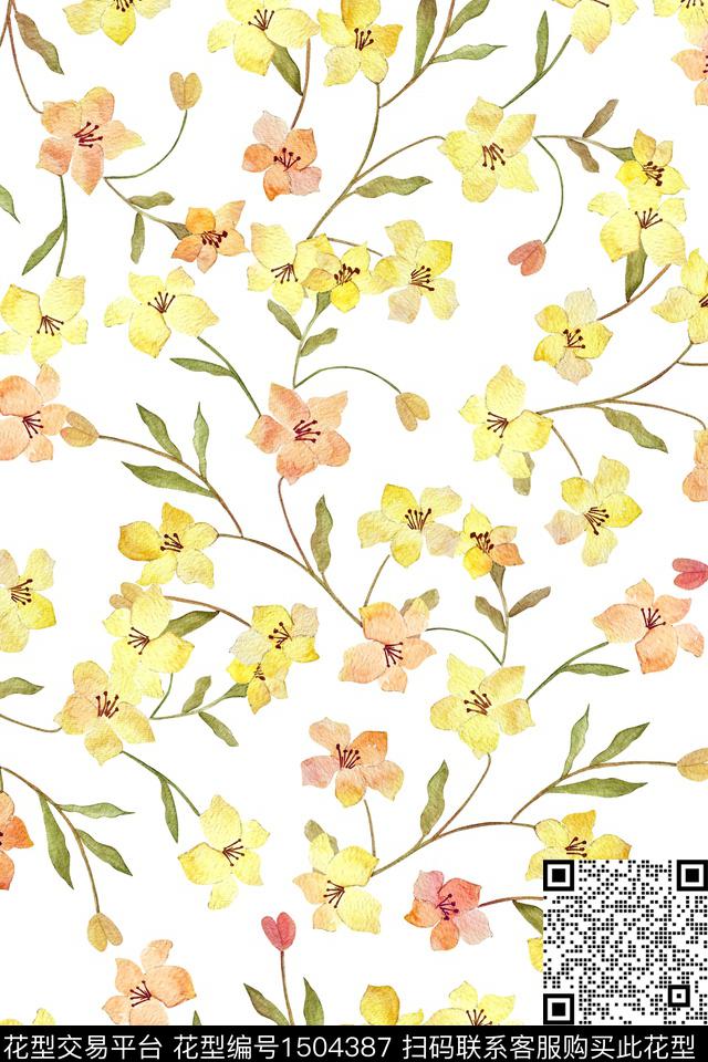 花卉大牌风小清新数码印花华亿平台下载（图片编号: 1504387） - 瓦栏（Walan）