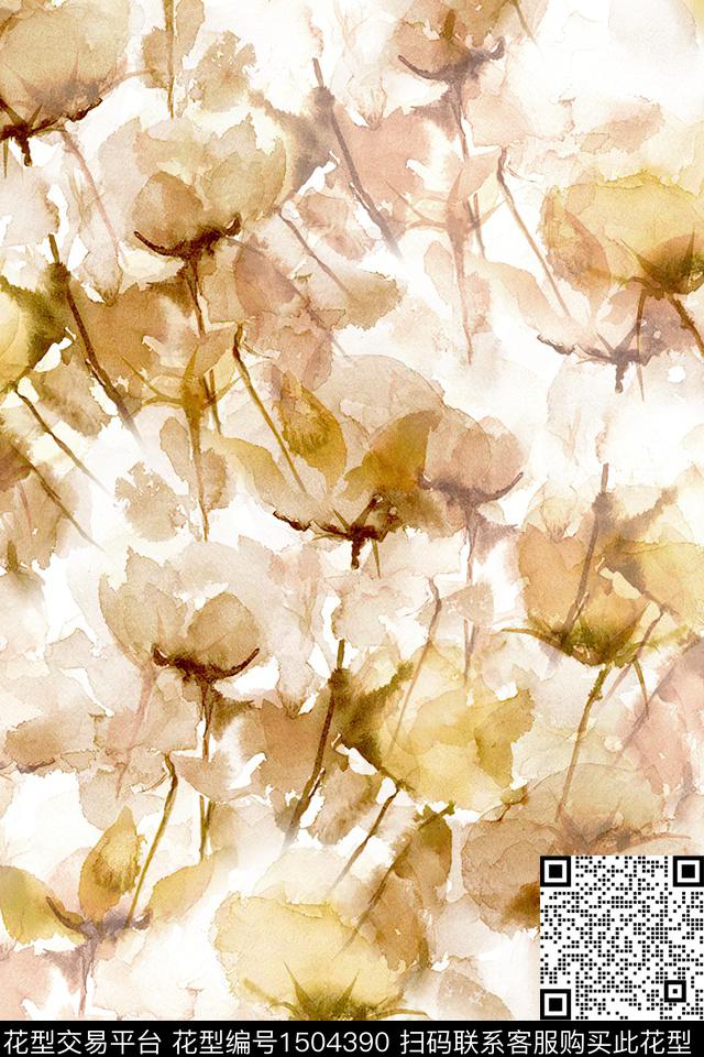 花卉大牌风小清新数码印花华亿平台下载（图片编号: 1504390） - 瓦栏（Walan）