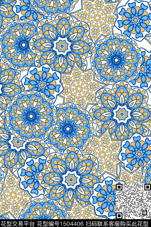 民族风大牌风纹饰数码印花华亿平台下载（图片编号: 1504406） - 瓦栏（Walan）