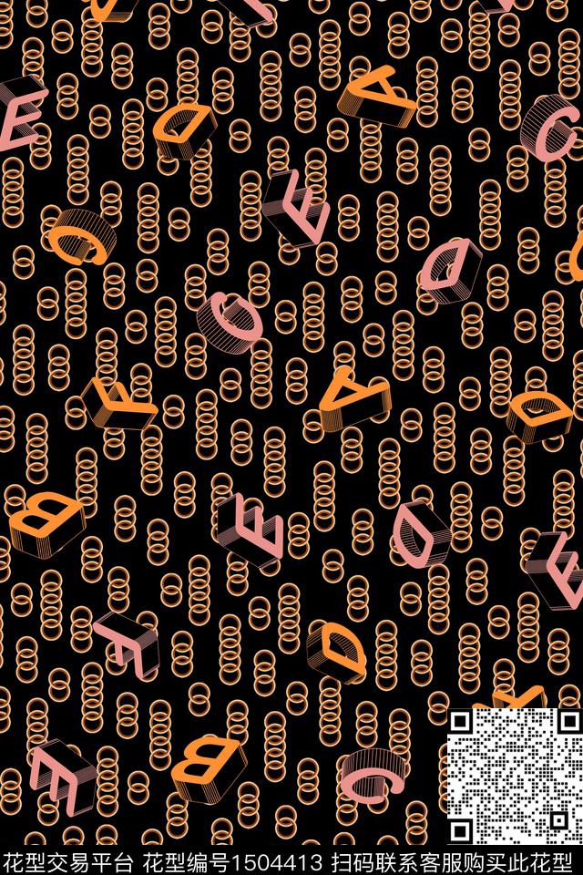 字母几何抽象数码印花华亿平台下载（图片编号: 1504413） - 瓦栏（Walan）