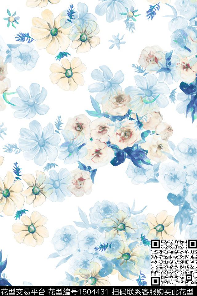花卉大牌风小清新数码印花华亿平台下载（图片编号: 1504431） - 瓦栏（Walan）