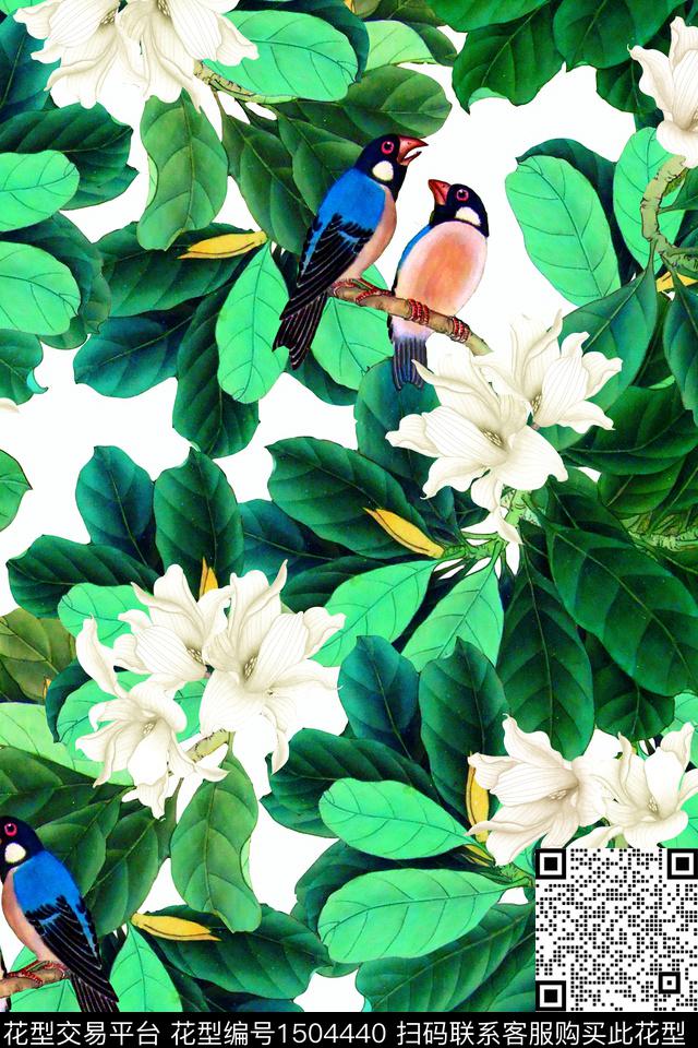 绿植树叶花卉年轻女性数码印花华亿平台下载（图片编号: 1504440） - 瓦栏（Walan）