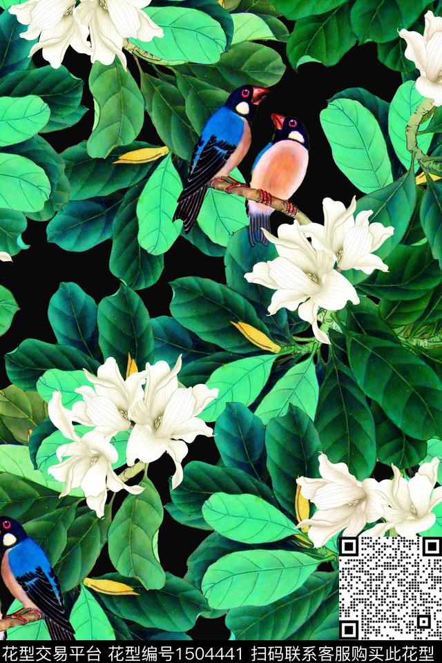 绿植树叶花卉年轻女性数码印花华亿平台下载（图片编号: 1504441） - 瓦栏（Walan）