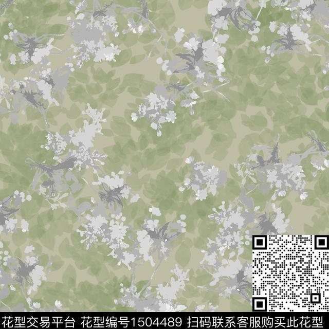 绿植树叶大牌风小碎花数码印花华亿平台下载（图片编号: 1504489） - 瓦栏（Walan）