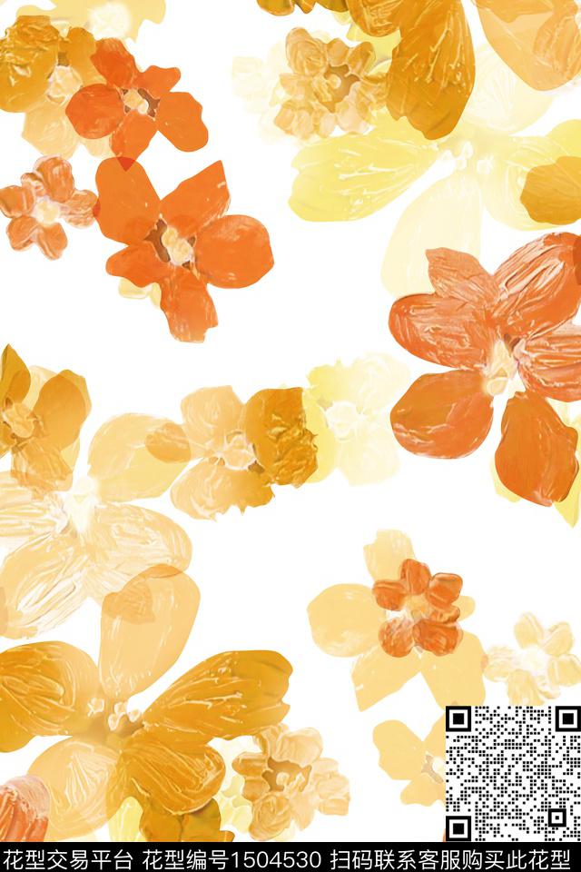 抽象花卉大牌风小清新数码印花华亿平台下载（图片编号: 1504530） - 瓦栏（Walan）