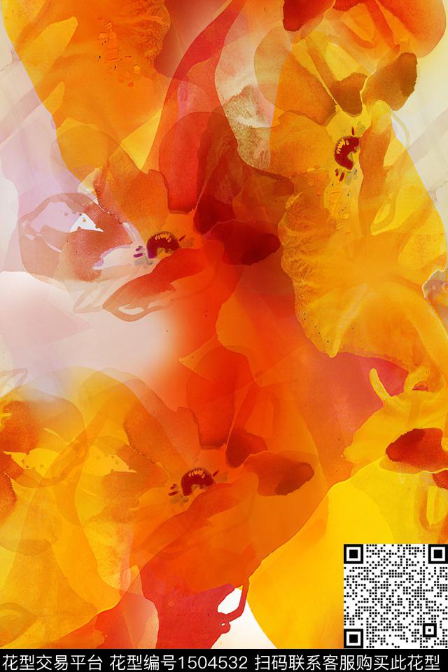 肌理抽象花卉数码印花华亿平台下载（图片编号: 1504532） - 瓦栏（Walan）