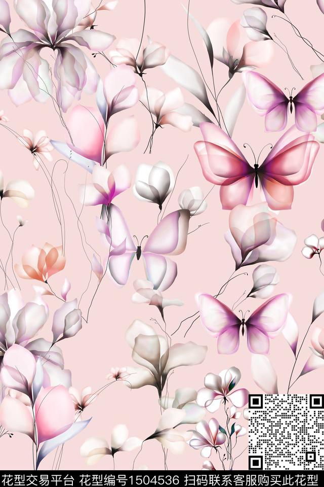 花卉大牌风真丝数码印花华亿平台下载（图片编号: 1504536） - 瓦栏（Walan）