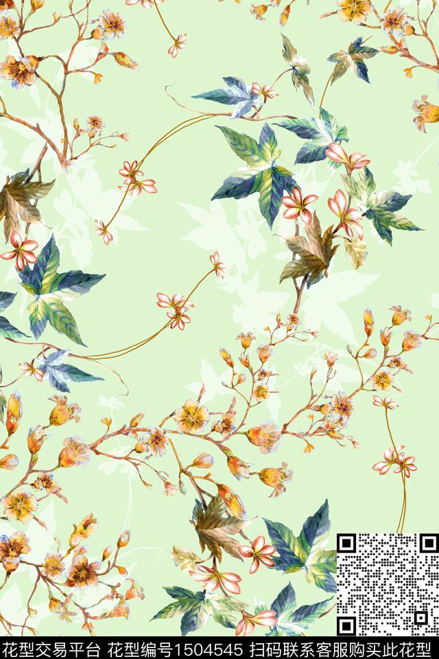 绿植树叶水彩肌理数码印花华亿平台下载（图片编号: 1504545） - 瓦栏（Walan）