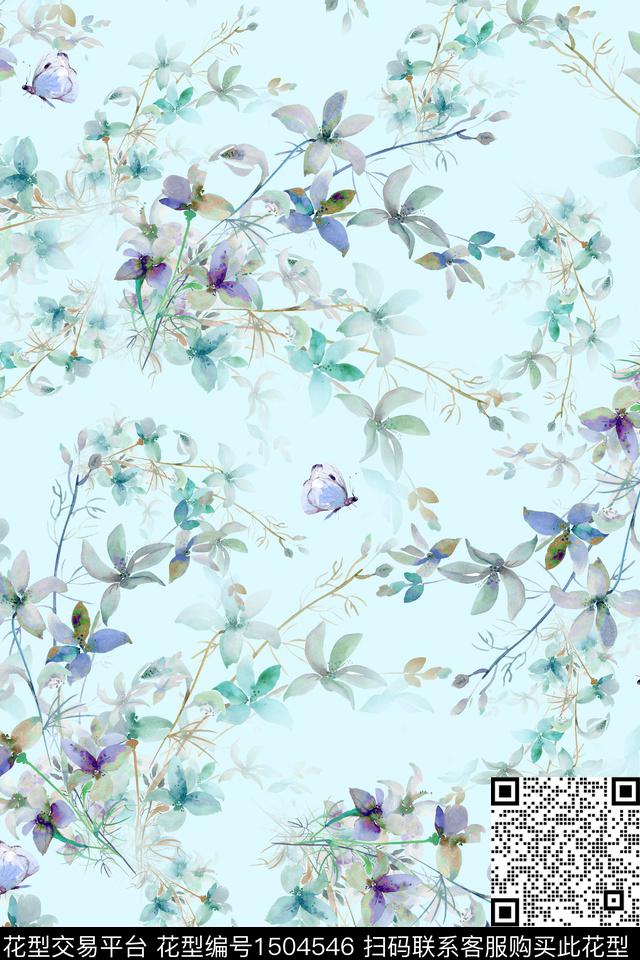 绿植树叶水彩肌理数码印花华亿平台下载（图片编号: 1504546） - 瓦栏（Walan）