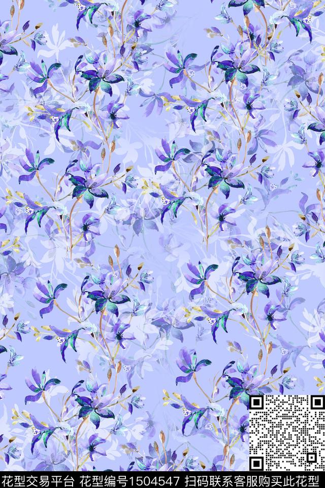 绿植树叶水彩几何花卉数码印花华亿平台下载（图片编号: 1504547） - 瓦栏（Walan）