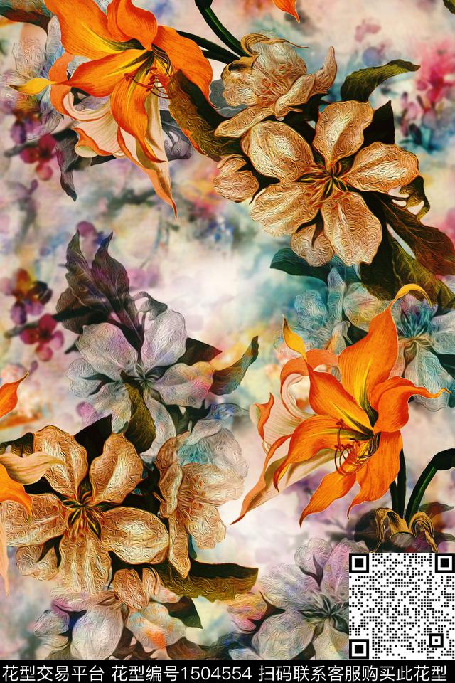民族风花卉大牌风数码印花华亿平台下载（图片编号: 1504554） - 瓦栏（Walan）
