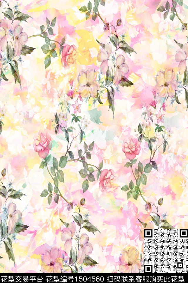 花卉小清新真丝数码印花华亿平台下载（图片编号: 1504560） - 瓦栏（Walan）