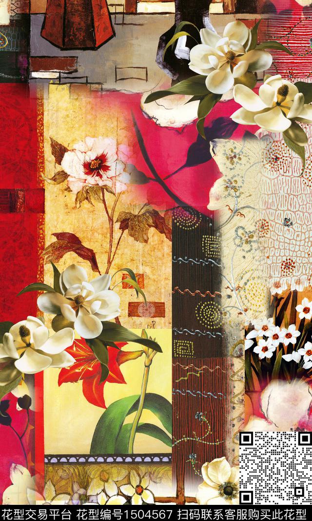 民族风花卉大牌风数码印花华亿平台下载（图片编号: 1504567） - 瓦栏（Walan）