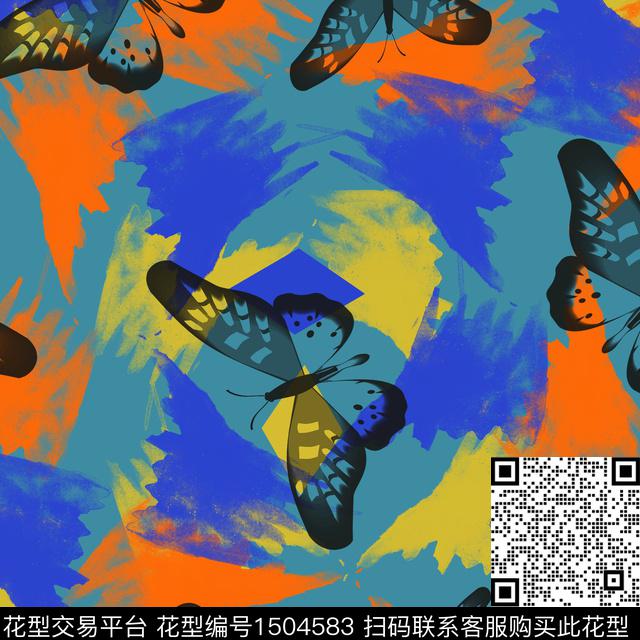 笔触趣味蝴蝶数码印花华亿平台下载（图片编号: 1504583） - 瓦栏（Walan）