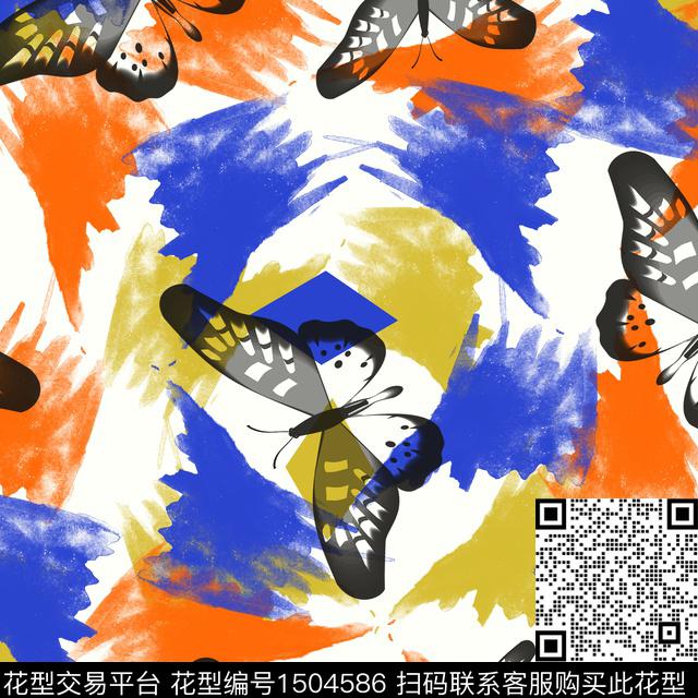 笔触趣味蝴蝶数码印花华亿平台下载（图片编号: 1504586） - 瓦栏（Walan）
