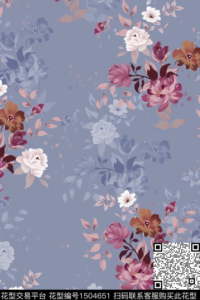 花卉手绘花卉简影数码印花华亿平台下载（图片编号: 1504651） - 瓦栏（Walan）