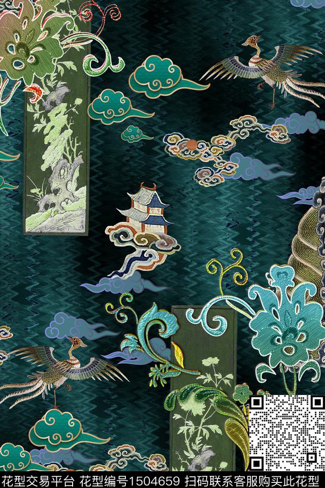 香云纱中国风真丝数码印花华亿平台下载（图片编号: 1504659） - 瓦栏（Walan）